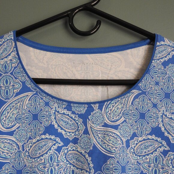 Kim Rogers Women's Crew Neck Long Sleeve Top Blue & White Paisley Large - Picture 4 of 6